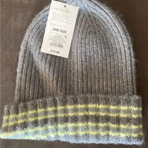 A New Day Women's Hat Striped Cuffed Beanie Gray Winter Cap